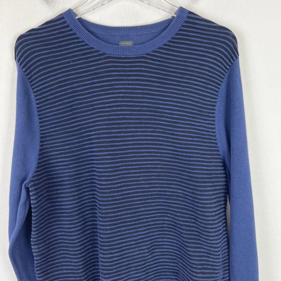 NWT 14th & Union Textured Stripe Crewneck Sweater Navy Blue Size Medium M NEW - Picture 2 of 9